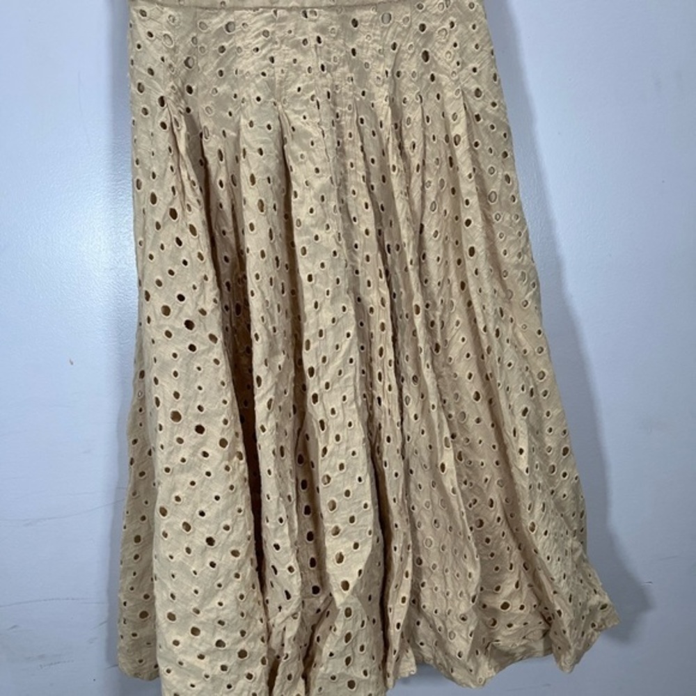 Venus Women’s Bohemian Cottagecore Style Beige Eyelet V Neck Fit And Flare Dress - Picture 5 of 12